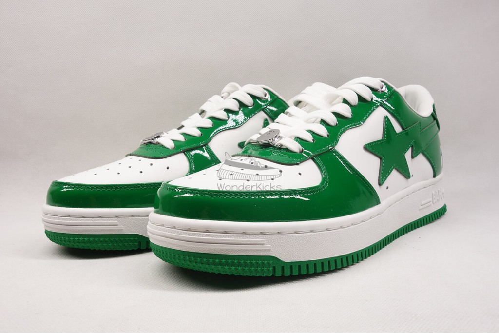 a bathing ape bape sta patent leather green white